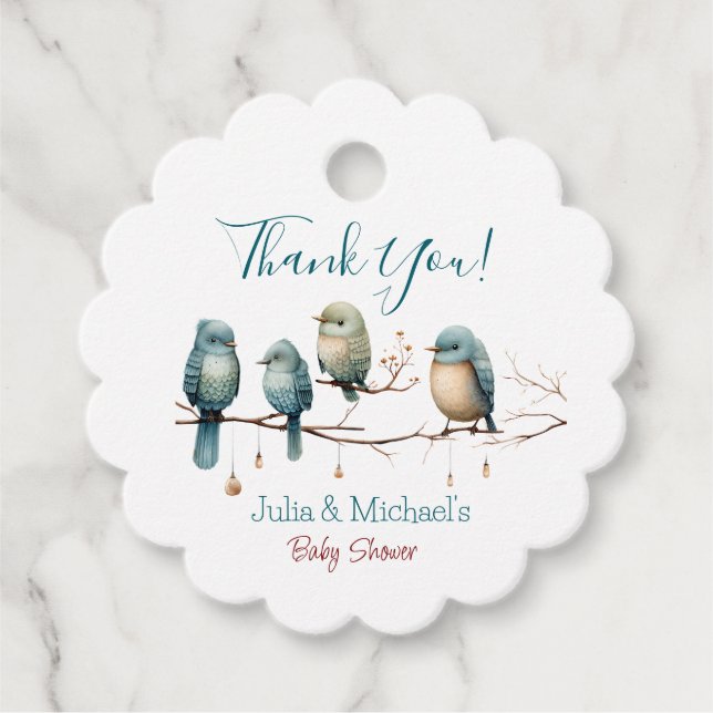 Whimsical Birds on Branches Pastel Baby Shower Geschenkanhänger (Vorderseite)