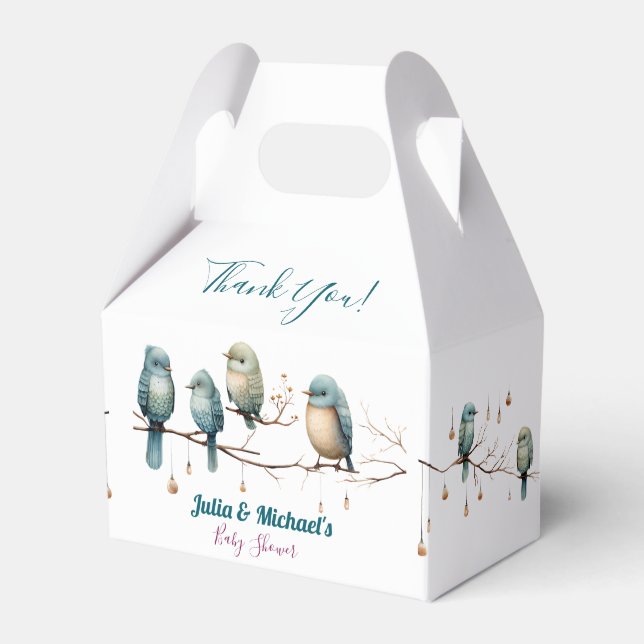 Whimsical Birds on Branches Pastel Baby Shower Geschenkschachtel (Vorderseite)