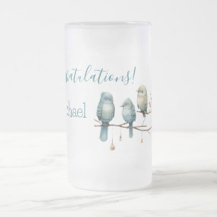 Whimsical Birds on Branches Pastel Baby Shower Mattglas Bierglas