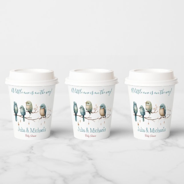 Whimsical Birds on Branches Pastel Baby Shower Pappbecher (Multi)