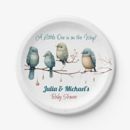 Whimsical Birds on Branches Pastel Baby Shower Pappteller