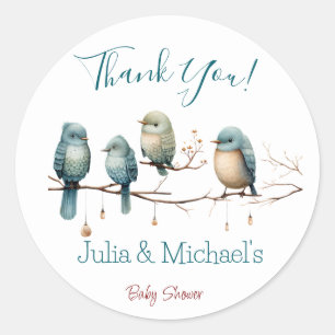Whimsical Birds on Branches Pastel Baby Shower Runder Aufkleber