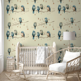 Whimsical Birds on Branches Vintag Style Tapete