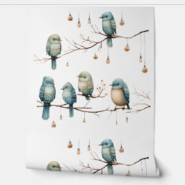 Whimsical Birds on Branches Vintag Style Tapete