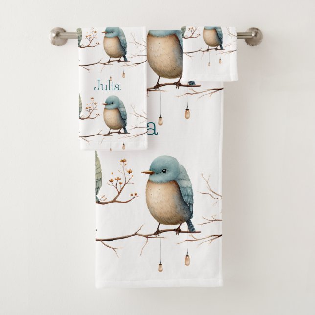 Whimsical Birds on Branches Zeitlose Eleganz Badhandtuch Set (Insitu)