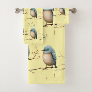 Whimsical Birds on Branches Zeitlose Eleganz Badhandtuch Set