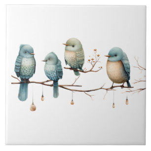 Whimsical Birds on Branches Zeitlose Eleganz Fliese