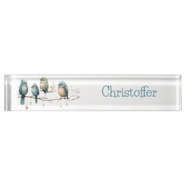 Whimsical Birds on Branches Zeitlose Eleganz Namensplakette