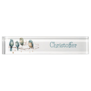 Whimsical Birds on Branches Zeitlose Eleganz Namensplakette