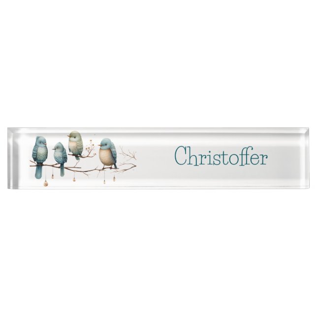 Whimsical Birds on Branches Zeitlose Eleganz Namensplakette (Vorderseite)
