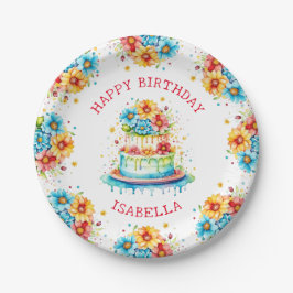 Whimsical Birthday Cake Illustration Personalisier Pappteller
