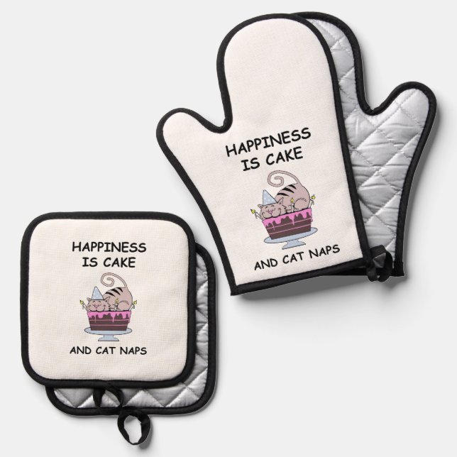 Whimsical Birthday Cat Ofenhandschuh & Topflappen-Set (Vorderseite/Rückseite)