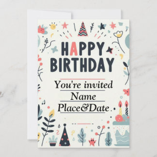 Whimsical Birthday Einladung - farbenfrohes Party