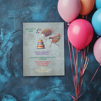 Whimsical Birthday Girl bläst Kerzen aus Einladung