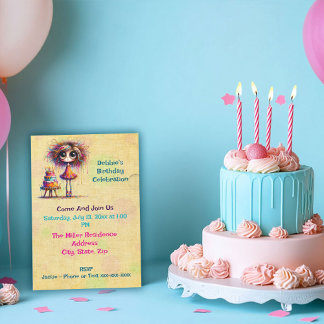Whimsical Birthday Girl Overdone Cake Einladung