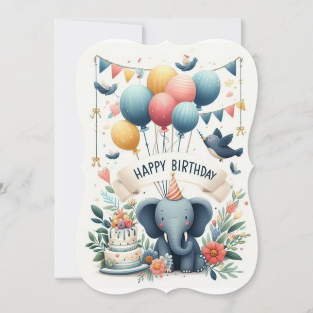 Whimsical Birthday Gruß - Adorable Elephant (Vorderseite)