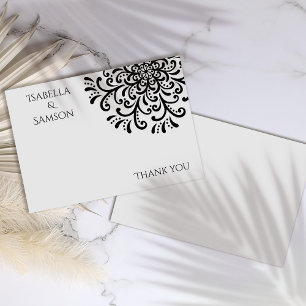 Whimsical Black and White Blüh Danke Karte