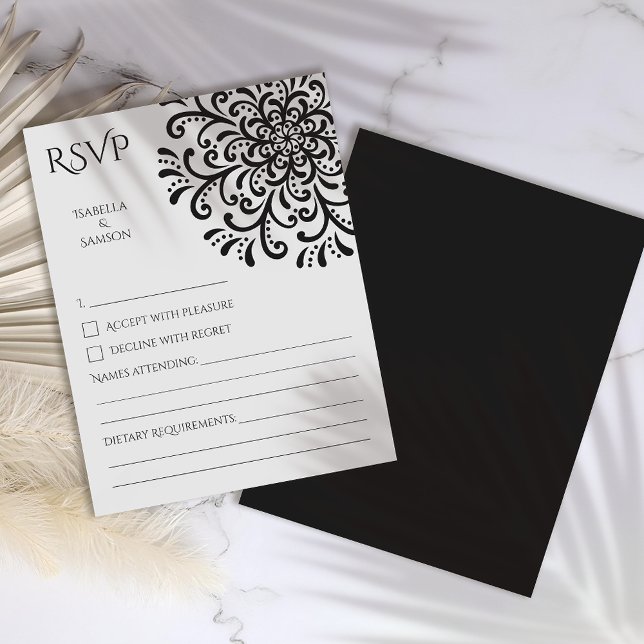Whimsical Black and White Blüh RSVP Card (Von Creator hochgeladen)