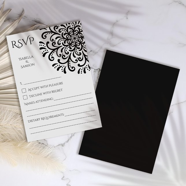 Whimsical Black and White Blüh RSVP Card (Von Creator hochgeladen)