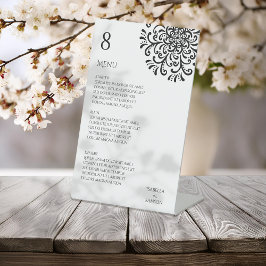 Whimsical Black and White Blüh Wedding Menu Sockelschild
