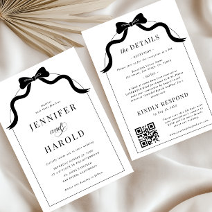 Whimsical Black Bow French All in One Arch Wedding Einladung