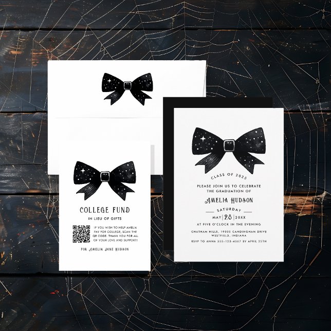 Whimsical Black Bow QR Code Uni Fund Begleitkarte (Von Creator hochgeladen)