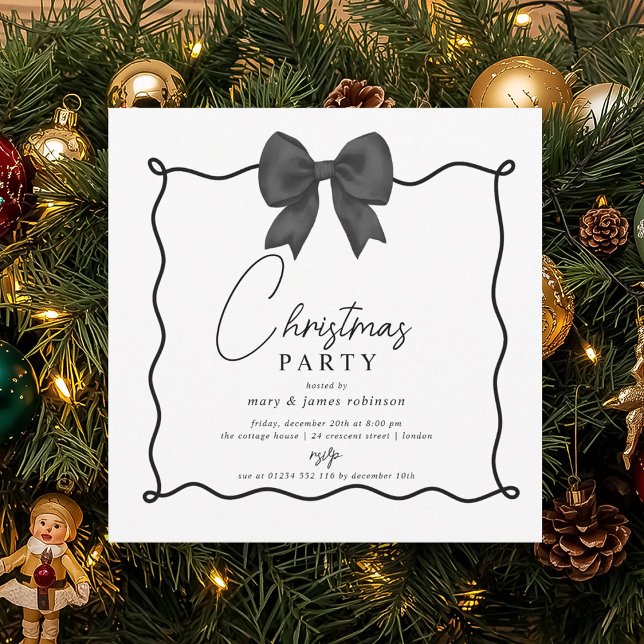 Whimsical Black Bow Weihnachtsfeier Einladung (Whimsical Black Bow Christmas Holiday Party Invitation)