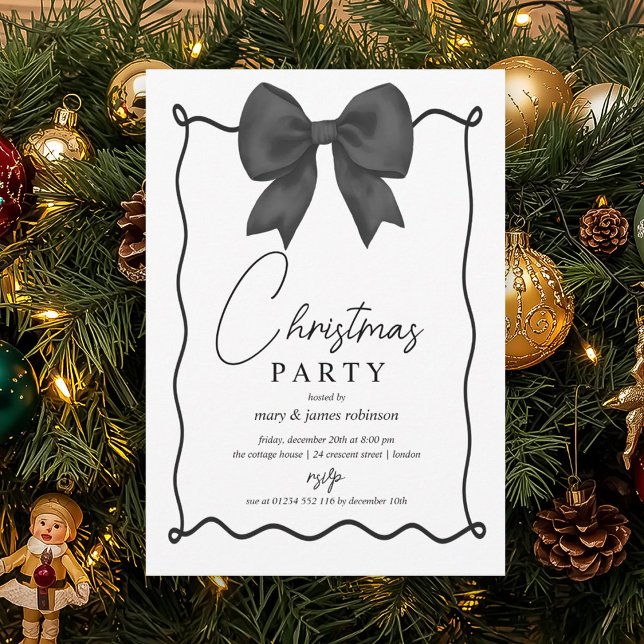 Whimsical Black Bow Weihnachtsfeier Einladung (Whimsical Black Bow Christmas Holiday Party Invitation)