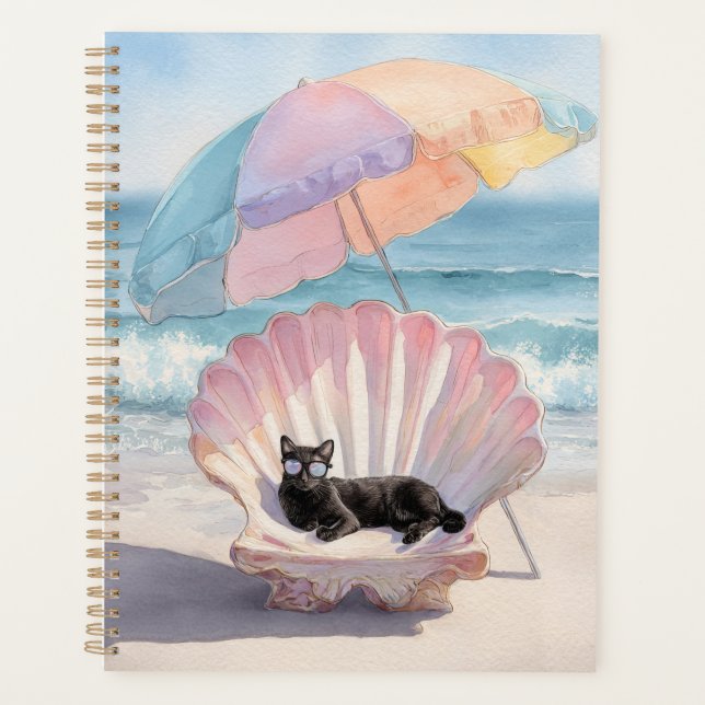 Whimsical Black Cat Beach Planner Planer (Vorderseite)
