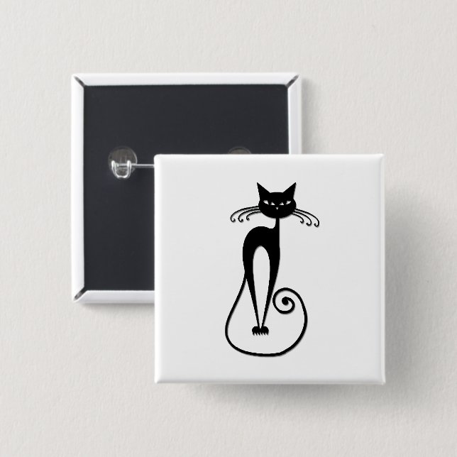 Whimsical Black Cat Button (Vorne & Hinten)