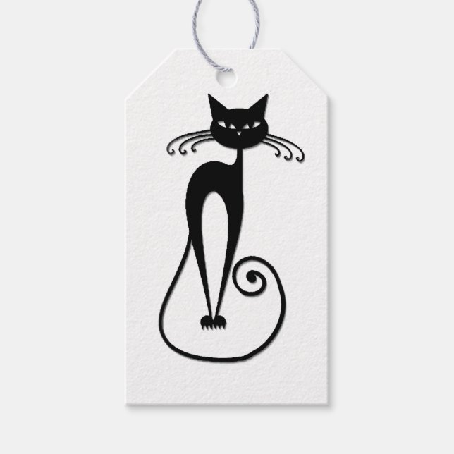 Whimsical Black Cat Geschenkanhänger (Vorderseite)