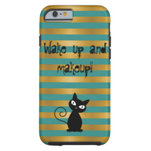 Whimsical Black Cat, Geweckt gestreift und schmink Tough iPhone 6 Hülle