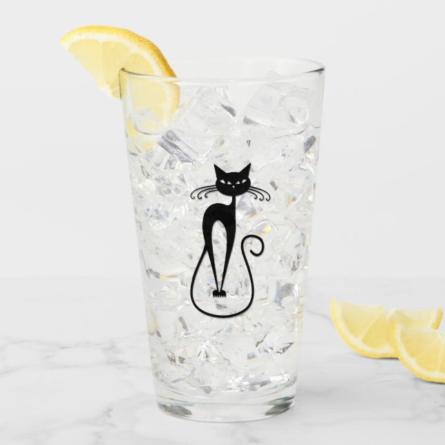 Whimsical Black Cat Glas (Vorderseite Ice)