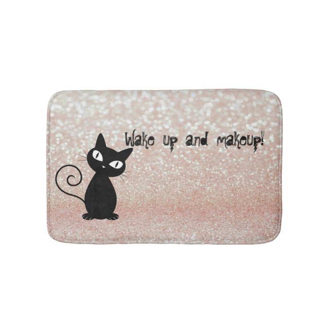 Whimsical Black Cat Glittery Weckte auf und Make-u Badematte (Vorderseite)