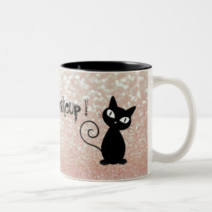 Whimsical Black Cat Glittery Weckte auf und Make-u Zweifarbige Tasse