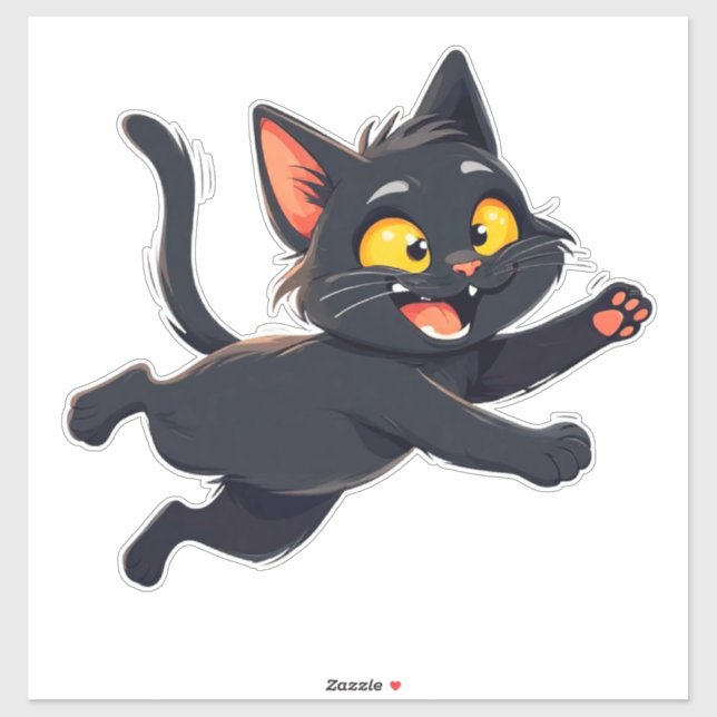 Whimsical Black Cat Illustration Aufkleber (Blatt)