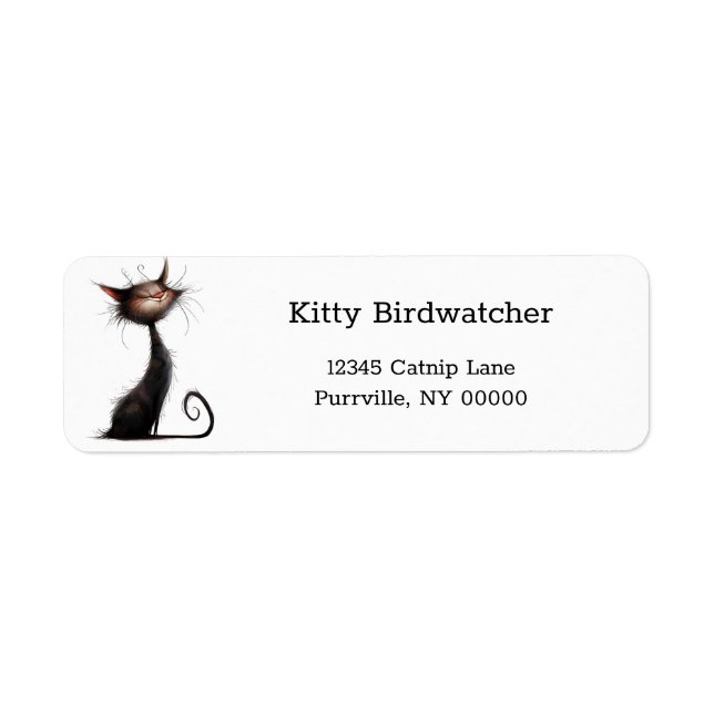 Whimsical Black Cat Illustration Rücksendeadresse (Vorne)