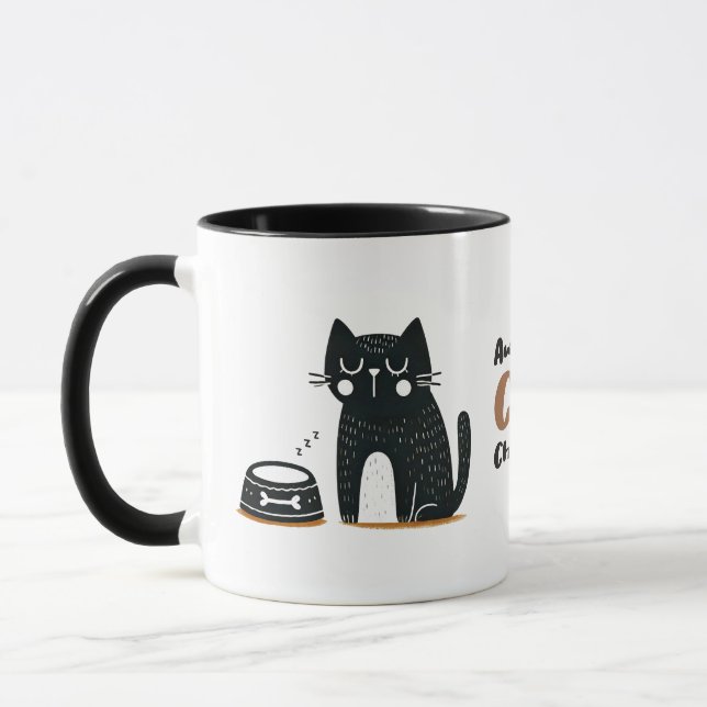 Whimsical Black Cat Manifesting Full Food Bowl Tasse (Links)