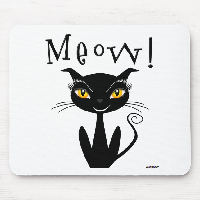 Whimsical Black Cat Meow! Mousepad (Vorne)