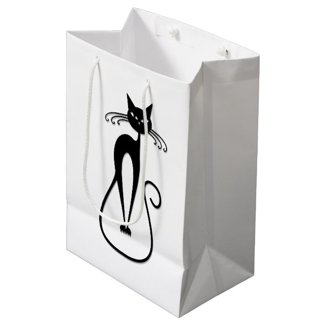 Whimsical Black Cat Mittlere Geschenktüte (Vorderseite Schrägansicht)