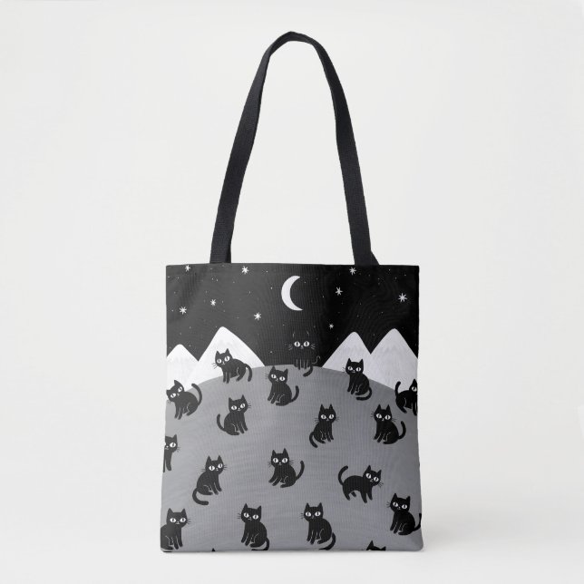 Whimsical Black Cat Night Tote Bag Tasche (Vorderseite)