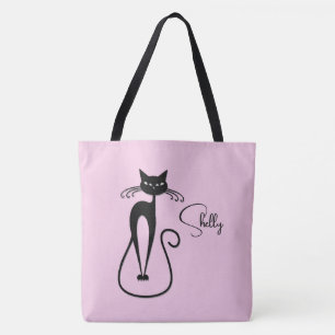 Whimsical Black Cat Personal Pink Tasche