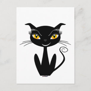 Whimsical Black Cat Postkarte