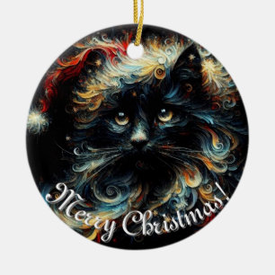Whimsical Black Cat Santa Christmas Hat saisonale Keramik Ornament