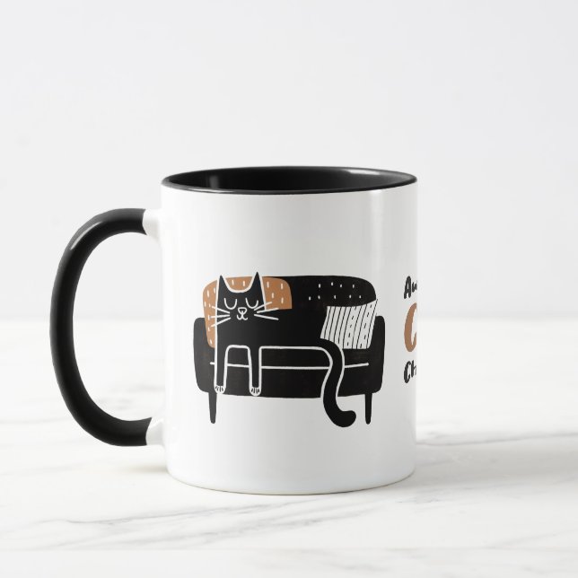Whimsical Black Cat Schlafen auf Couch Tasse (Links)