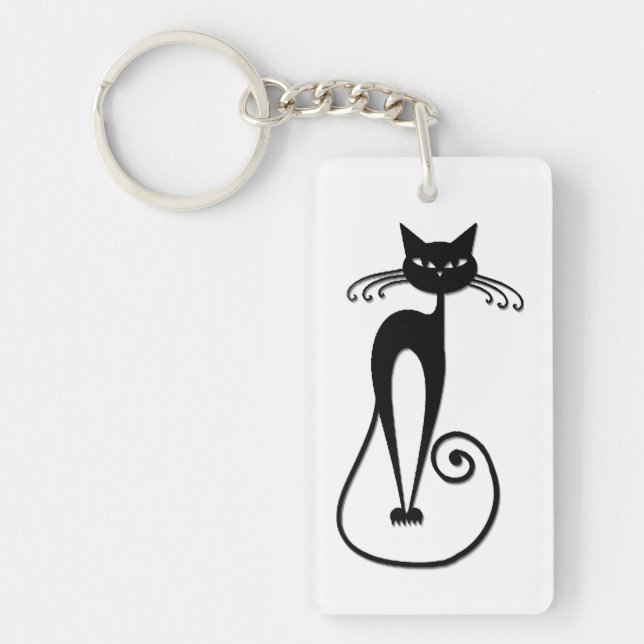 Whimsical Black Cat Schlüsselanhänger (Vorderseite)