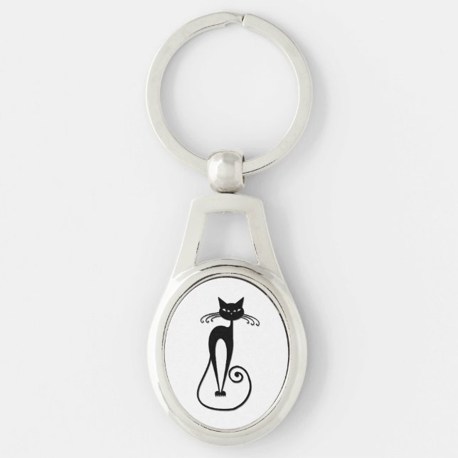 Whimsical Black Cat Schlüsselanhänger (Vorderseite)