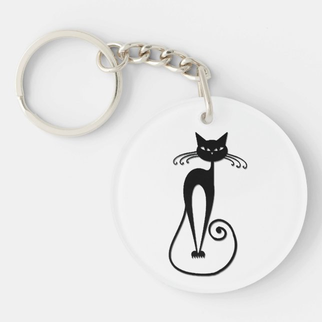 Whimsical Black Cat Schlüsselanhänger (Vorderseite)