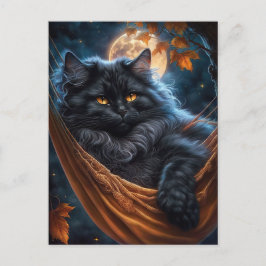 Whimsical Black Cat unter dem Halloween-Mond Postkarte