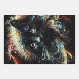 Whimsical Black Cat Weihnachtsfeiertag Dekoupage Geschenkpapier Set